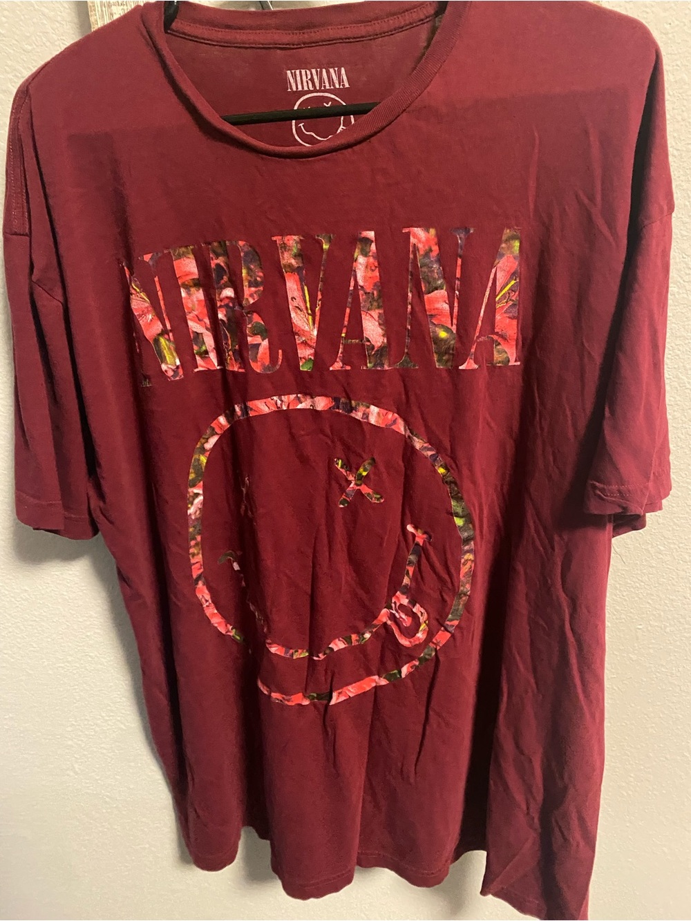 NIRVANA Maroon Tee with Floral Logo Cutout